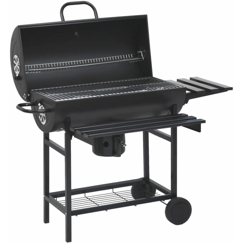 Vidaxl - Gril à baril avec roues et étagères Noir Acier 115x85x95 cm