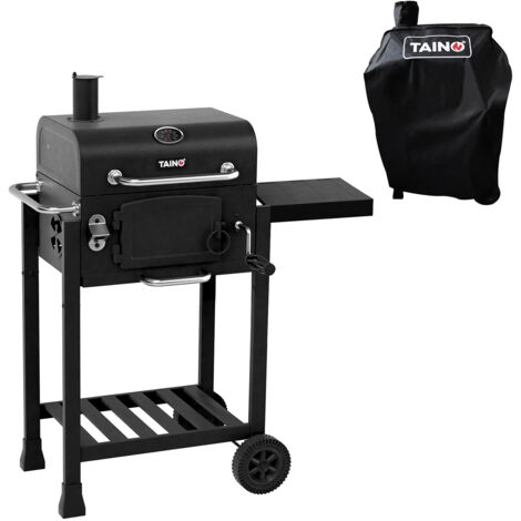 Gril à charbon compact TAINO HERO – Fumeur avec thermomètre intégré – Surface de cuisson 43 x 32 cm – Chariot avec roues