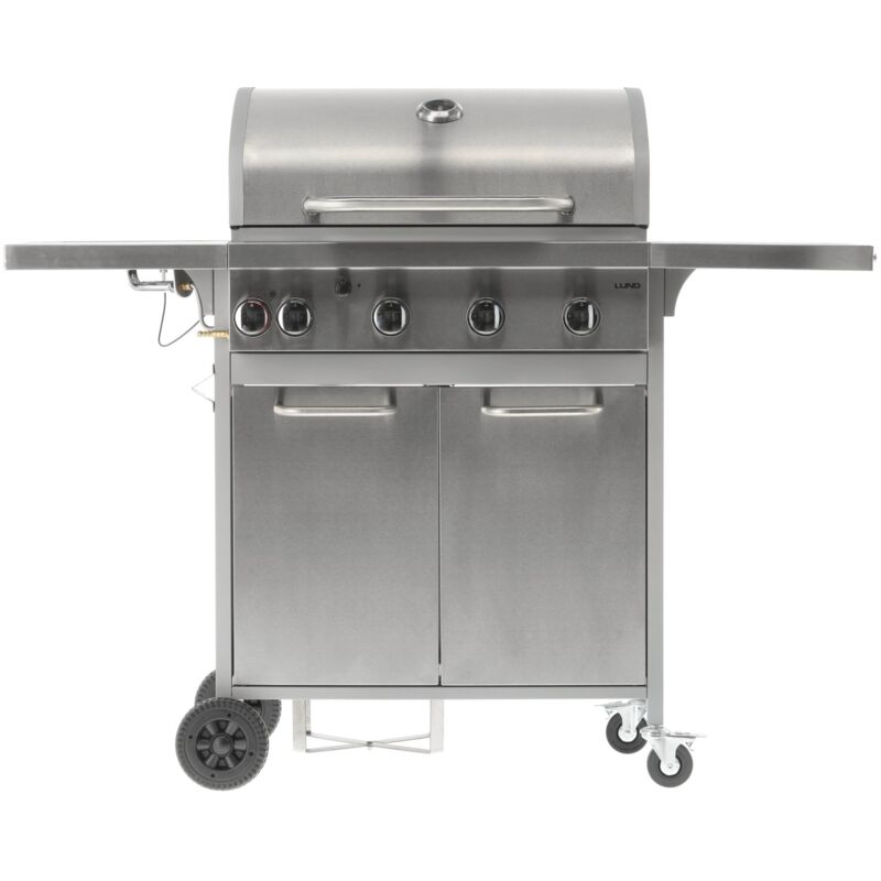 Gril à gaz 16 kW, 4+1 brûleurs, acier inoxydable 136 × 53 × 109 cm