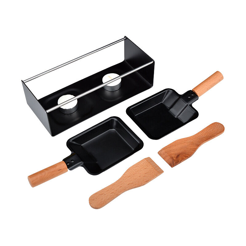 Shining House - Gril à raclette à fromage anti-adhésif avec poignée en bois - Accessoire pour four