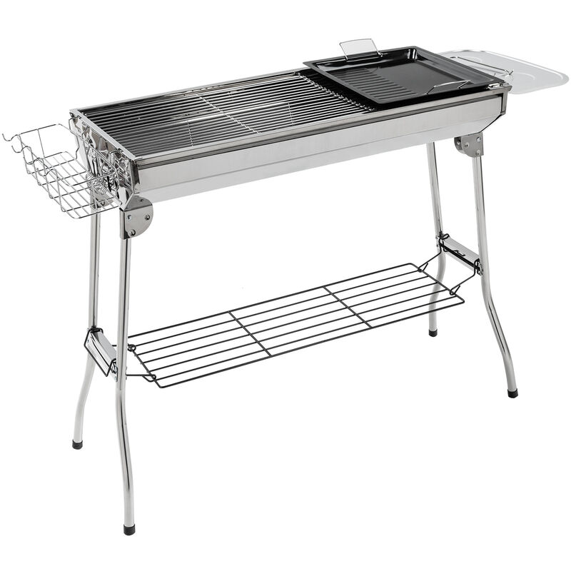 Gril De Barbecue En Acier Inoxydable Grand Menage Exterieur Pliable Portatif Gril A Charbon De Bois Avec Panier De Rangement De Plateau Poele A Frire