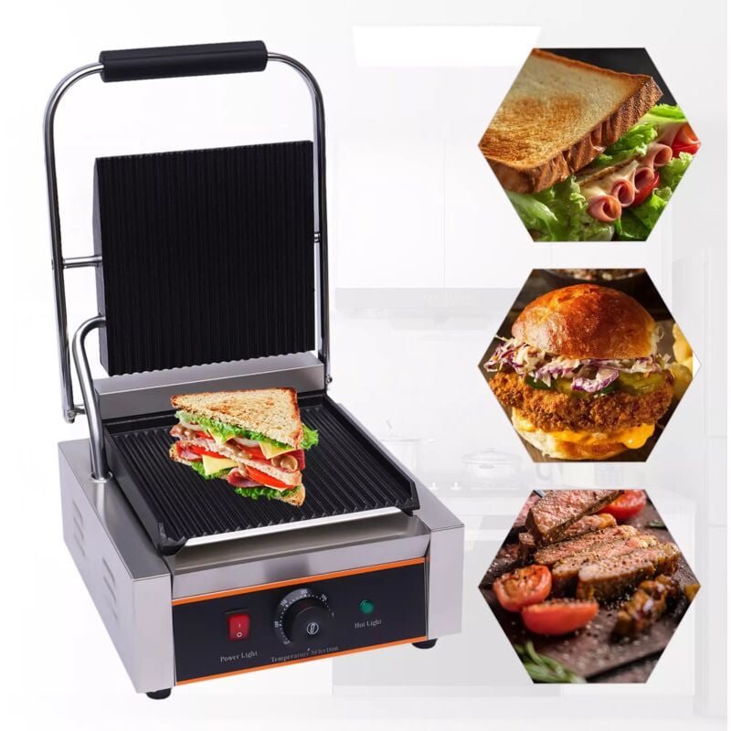 Gril de contact cannelé 1800W Gastro Panini grille-pain plaque de gril électrique en acier inoxydable 0-300℃ 220V