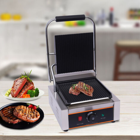 Gril de contact cannelé 1800W Gastro Panini Toaster électrique Plaque de gril Acier inoxydable