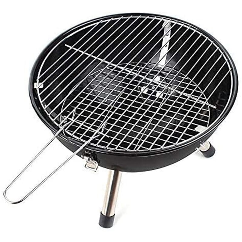 Gril de table, gril sphérique, mini gril sphérique en noir, portable, avec couvercle, délicieux barbecue, gril de pique-nique avec grande surface de