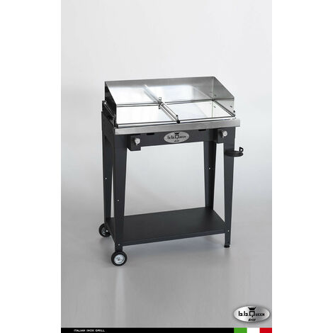 Grill 8.4 Inox  Piastra liscia - Grigio antracite - Senza portapiatti - Con paraschizzi - Con kit mensola e ruote - barbecue, griglia, giardino, carne, a gas, acciaio made in Italy