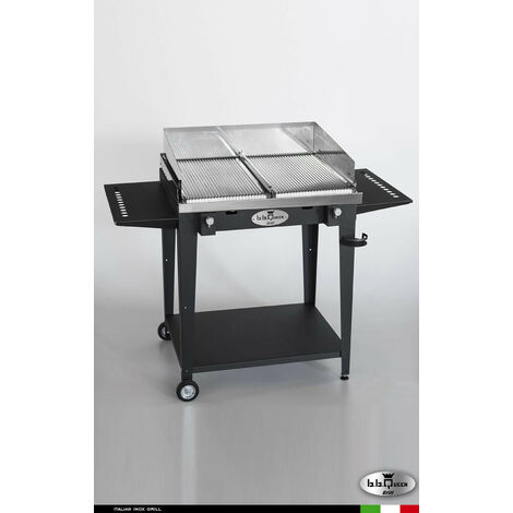 Grill 8.4 Inox  Piastra ondulata - Grigio antracite - Con portapiatti - Con paraschizzi - Con kit mensola e ruote - barbecue, griglia, giardino, carne, a gas, acciaio made in Italy