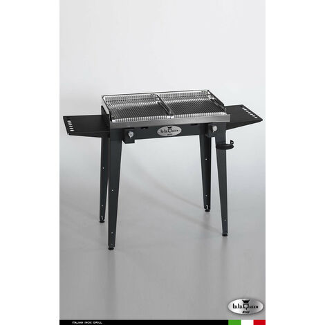 Grill 8.4 Inox  Piastra ondulata - Grigio antracite - Con portapiatti - Senza paraschizzi - Senza kit mensola e ruote - barbecue, griglia, giardino, carne, a gas, acciaio made in Italy