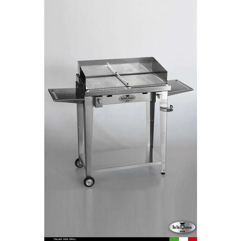 Zstyle - Grill 8.6 Inox Piastra ondulata - Con portapiatti - Con paraschizzi - Con kit mensola e ruote - Satinato - barbecue, griglia, giardino,