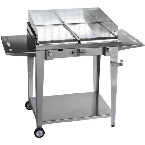 Grill 8.6 Inox  Piastra liscia - Con portapiatti - Con paraschizzi - Con kit mensola e ruote - Satinato - barbecue, griglia, giardino, carne, a gas, acciaio made in Italy