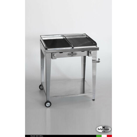 Grill 8.6 Inox  Piastra mista - Senza portapiatti - Senza paraschizzi - Con kit mensola e ruote - Satinato - barbecue, griglia, giardino, carne, a gas, acciaio made in Italy
