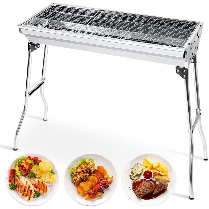 Grill à charbon portable, barbecue pliable en acier inoxydable et fumoir, barbecue pour cuisine en plein air, camping, randonnée, pique-nique,