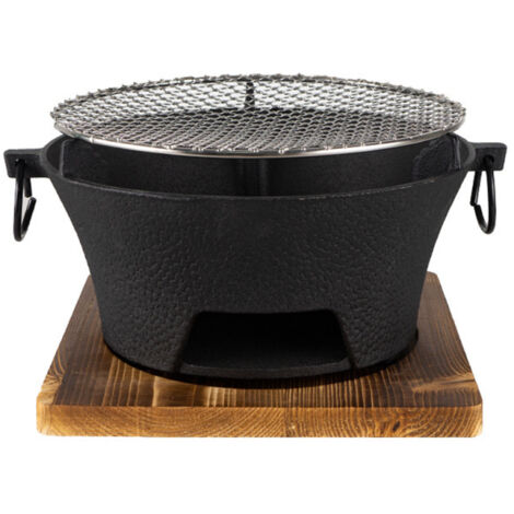 Grill à charbon portatif avec base en bois et grille 26,5cm, taille 28cm