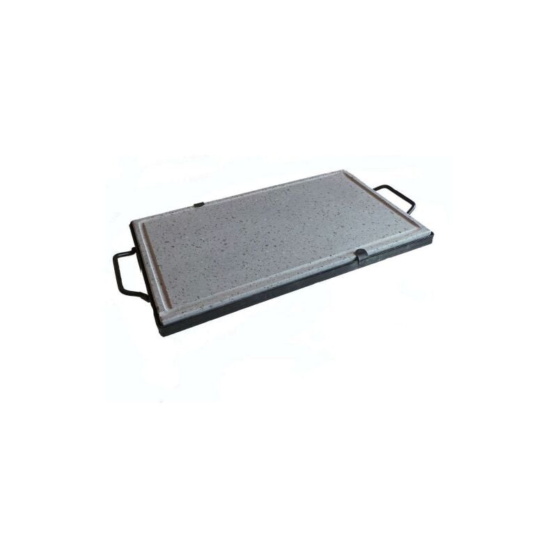 Koem - Poele a' griller avec cadre et poigne'es 20x30 cm en pierre ollaire naturelle Grille de barbecue en lave de 2 cm d'e'paisseur fabrique'e en