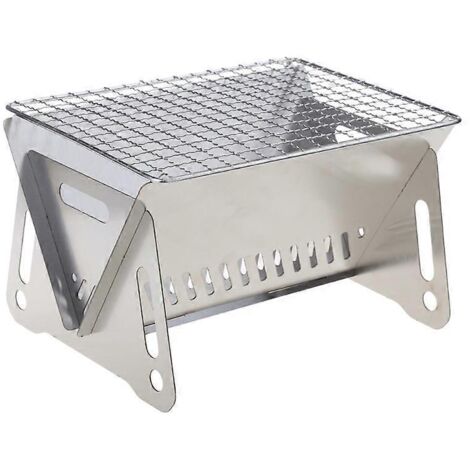 Grill au charbon de bois barbecue pliable en acier inoxydable, réchaud de camping extérieur portable, idéal pour randonnée et pique-nique.
