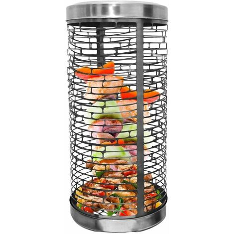 Grill Basket  Cylindrical Stainless Steel Grilling Basket - Easy Clean Ribbed Basket for Grilling, Smoking, BBQ, Roasting