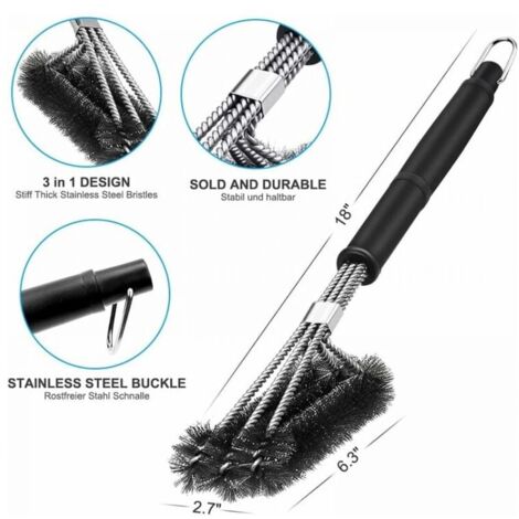 Grill brush, 3-in-1 grill cleaning brush, long handle, stainless steel bristles for quick and effective cleaning of all grills YMYNY