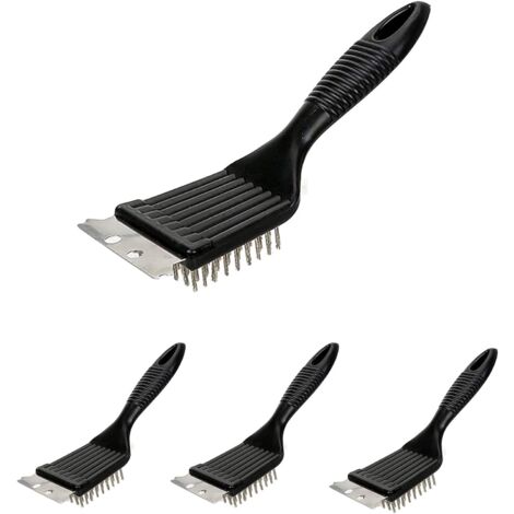 Grill Brush,4 Pieces Barbecue Grill Cleaning Brush Barbecue Brush with Stainless Steel Spatula for Cleaning Grill Grills and Surfaces Optimal Grill Cleaning Black