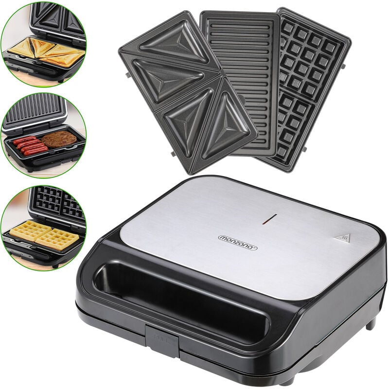 Monzana - Grill électrique 3en1 xxl 1000W appareil à sandwichs grill gaufrier 3 grils