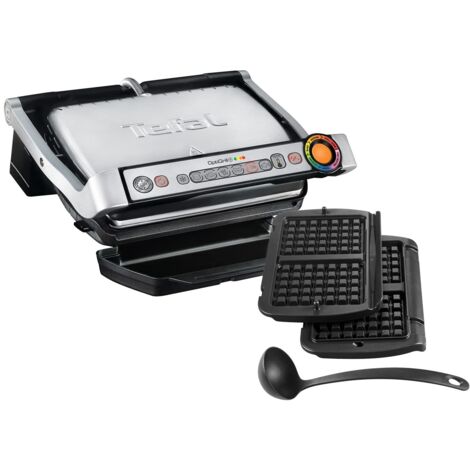 Grill Elettrico Tefal Opti+ GC716D con Accessori per Piastre e Waffle, 2000W, Design Argento e Nero