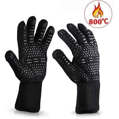 Grill Gloves, Anti-Heat Oven Gloves up to 800 °C, Heat Resistant and Non-Slip Kitchen Gloves, Heat Cooking Gloves for BBQ/Oven/Grill/Fireplace/Welding/Cooking