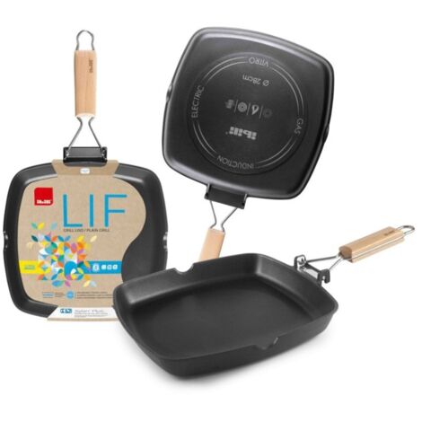 Grill liso aluminio fundido asa abatible lif 28 cm induccion