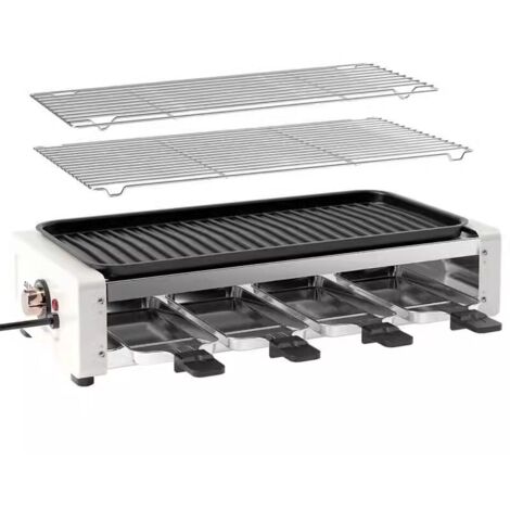 Grill multifonction, 1500W, inox, grill, crêpière, 8 personnes, température réglable, plaque en fonte réversible, haute puissance