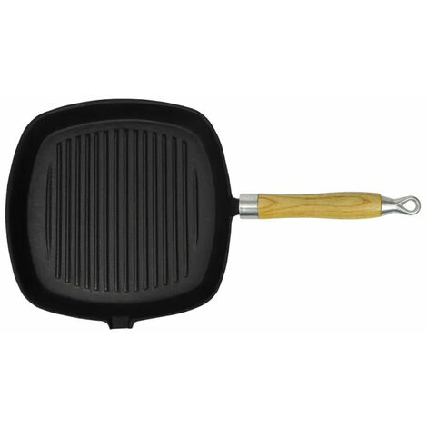 Grill Pan with Wooden Handle Cast Iron 20x20 cm