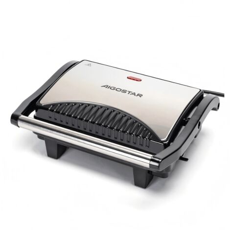 Grill Panini Aigostar 1000W, en acier inoxydable, fabricant de sandwichs maison, double chauffage