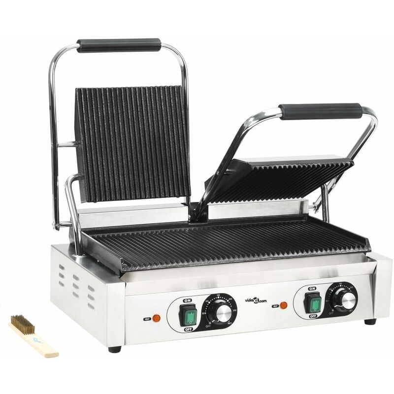 Grill parrilla estriada doble 3600 w 57x30,5x20 cm Vidaxl Plateado