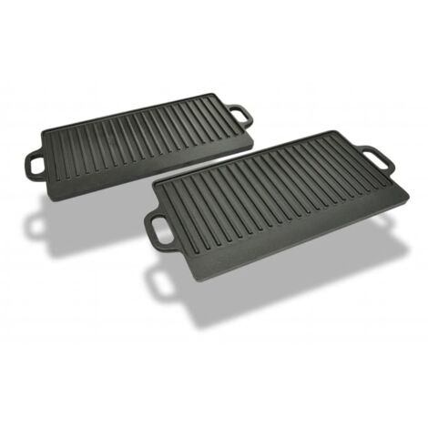 Grill Platter 2 pcs Cast Iron Reversible 38x23 cm vidaXL