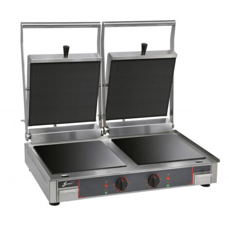 Grill vitrocéramique électrique double - Plaques inf. lisse et sup. rainurée - long. 780 mm - Sofraca