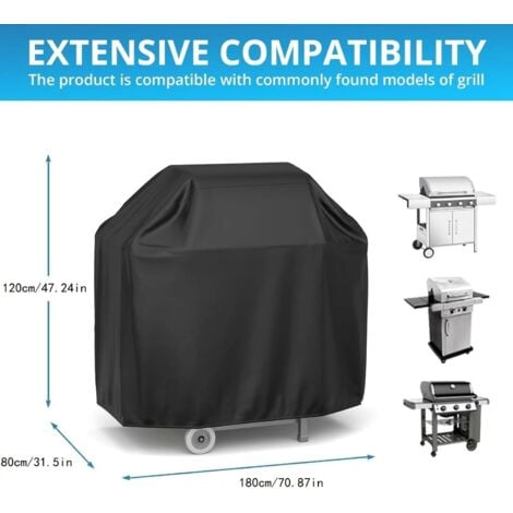L&H-CFCAHL Grillabdeckung 180x80x120cm Schwarz Wasserdicht Grillabdeckung 210D Schutz BBQ Plane Anti-UV Anti-Wasser Anti-Feuchtigkeit für Weber Holland