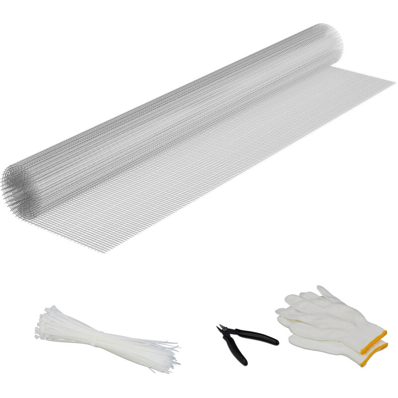 Grillage à lapins ou poules, en acier recouvert de zinc, mailles 6,3 x 6,3 mm, 2,1 x 1,1 m, argenté - Relaxdays