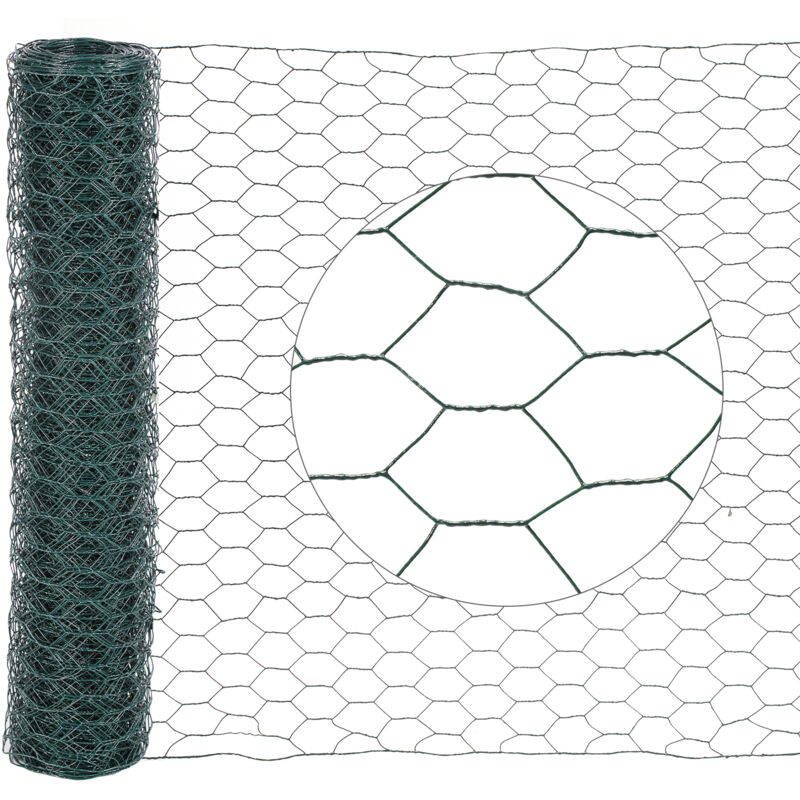 Grillage à poule 0,5x10 m en Galvanisé, Fil de fer hexagonal pour clôture à lièvres, Grillage Métallique, Vert