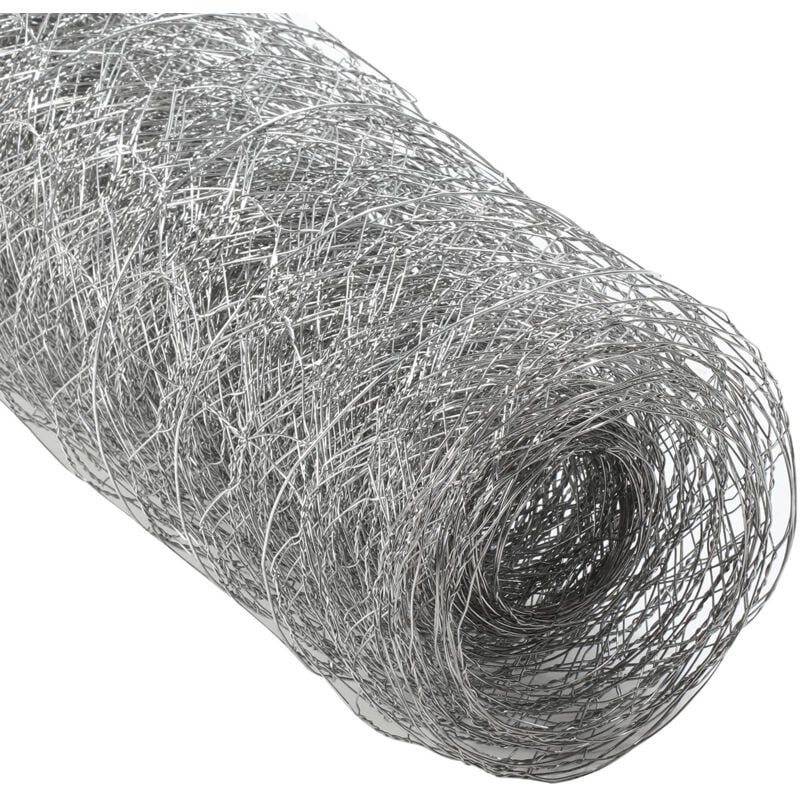 Grillage à poule 0,5x10 m en Galvanisé, Fil de fer hexagonal pour clôture à lièvres, Grillage Métallique, Argent