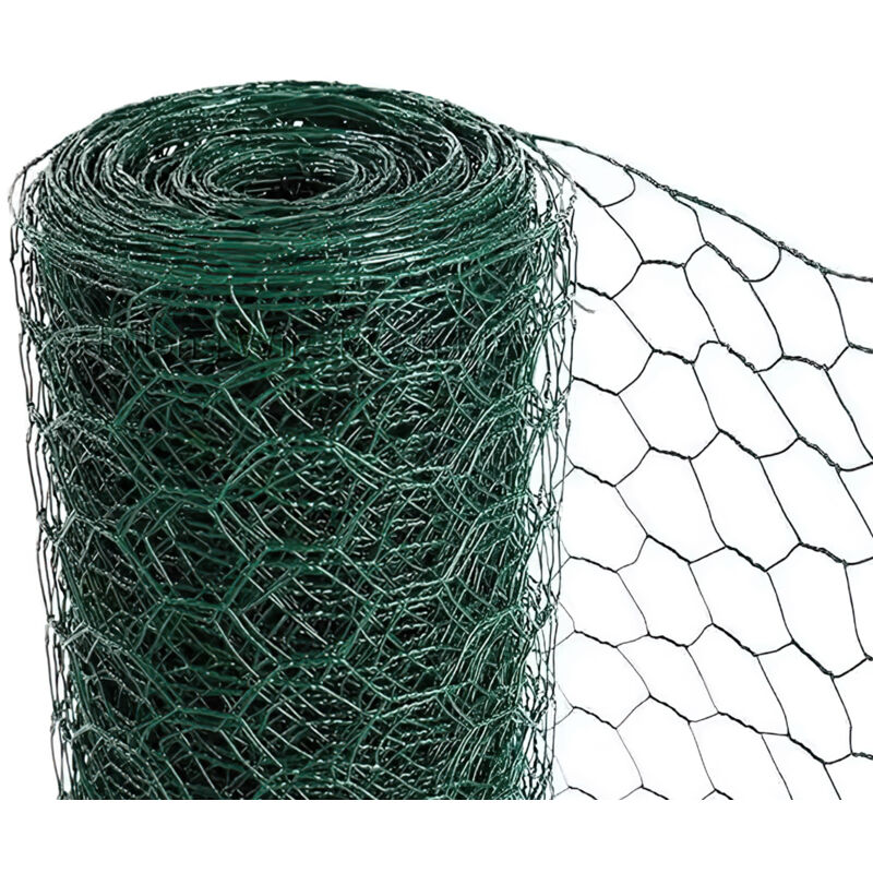 Grillage à poule 0,5x10 m en Galvanisé, Fil de fer hexagonal pour clôture à lièvres, Grillage Métallique, Vert