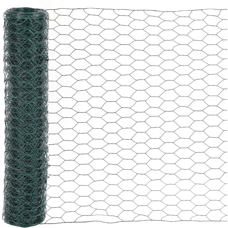 Grillage à poule 0,5x25 m en Galvanisé, Fil de fer hexagonal pour clôture à lièvres, Grillage Métallique, Vert