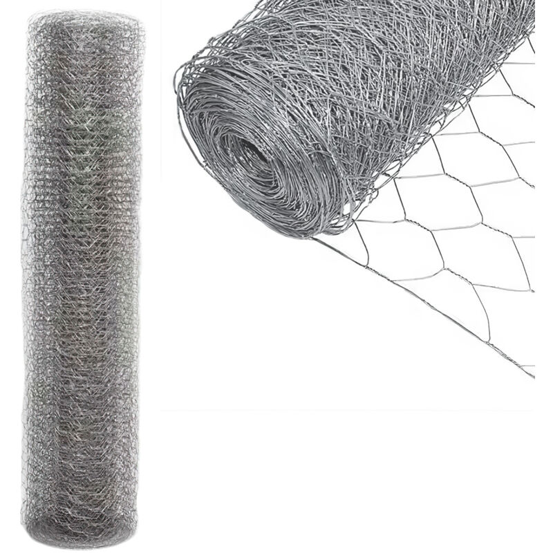 Grillage à poule 1x10 m en Galvanisé, Fil de fer hexagonal pour clôture à lièvres, Grillage Métallique, Argent