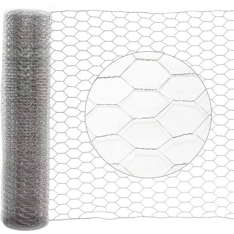 Grillage à poule 0,5x25 m en Galvanisé, Fil de fer hexagonal pour clôture à lièvres, Grillage Métallique, Argent