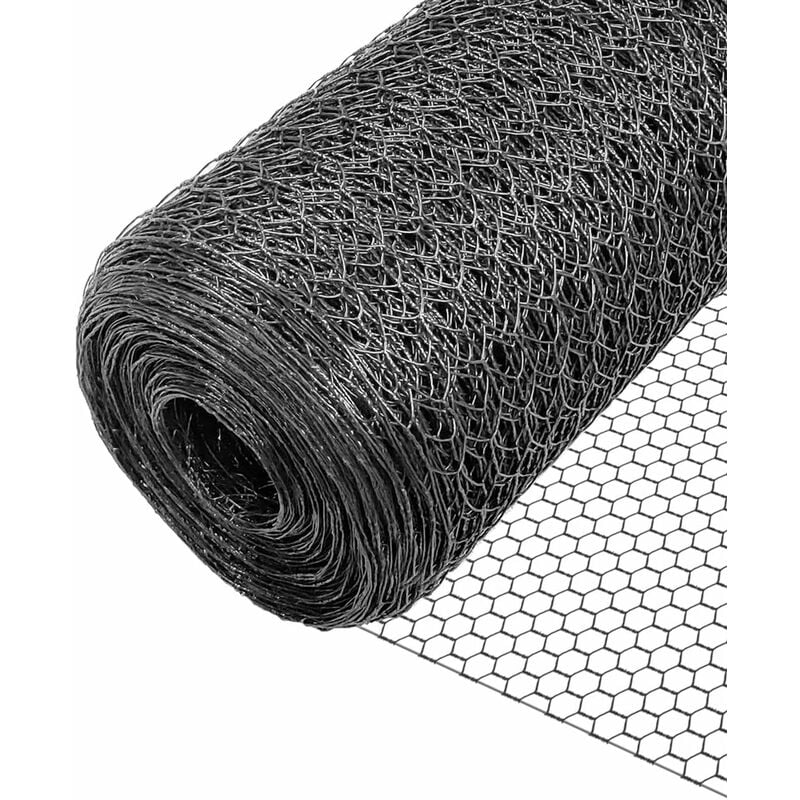 Grillage métallique pvc gainé 1x50m - Maille hexagonal 13mm - Filet de clôture pour poulailler gris