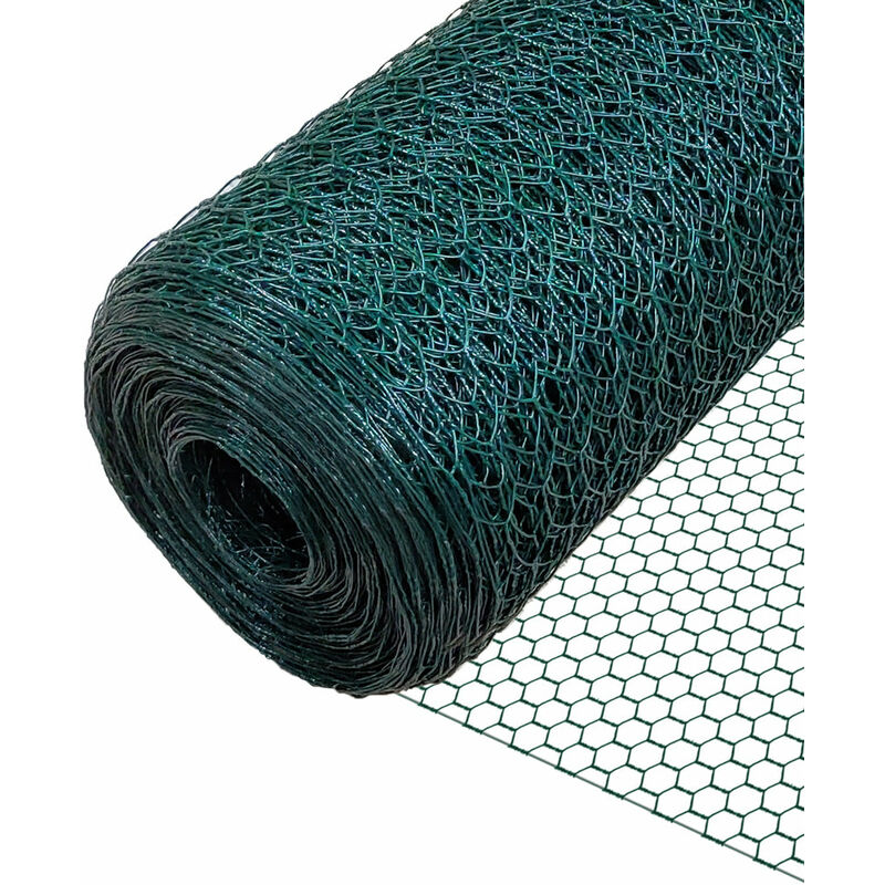Grillage métallique pvc gainé 1x50m - Maille hexagonal 13mm - Filet de clôture pour poulailler vert