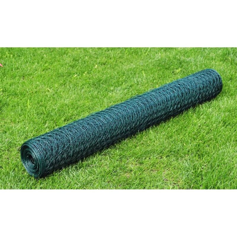 Grillage à poule avec revêtement-Clôture pour poule en PVC 25x0,75 m vert 440546