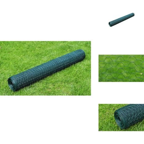 Grillage à poule avec revêtement en PVC 25x0,5 m vert - Clôture Poulet - Grillage Agricole - Clôture Jardin - Protection Volaille - Filet Anti Intrusion