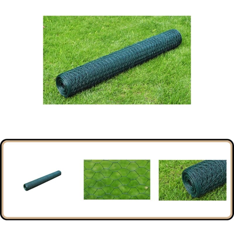 Grillage à poule avec revêtement en pvc 25x0,75 m vert - Trellis Métal - Grillage Poulet - Clôture Jardin - Abri Animal - Protection Plante