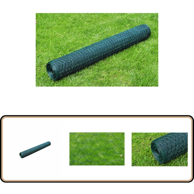 Vidaxl - Grillage à poule avec revêtement en pvc 25x1 m vert - Treillis Metallique - Grillage Poulet - Clôture Jardin - Protection Plantes - Abri