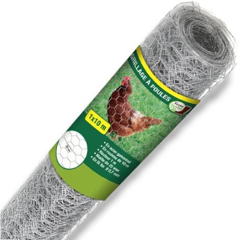 Grillage à poule galvanisé 1x10m – Mailles hexagonales 4x2,5 cm – Fil acier 0,7mm