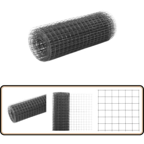 Grillage acier avec revêtement en PVC 10x0,5 m gris - Clôture - Grillage - Clôture Jardin - Protection Animale - Abri Poulet