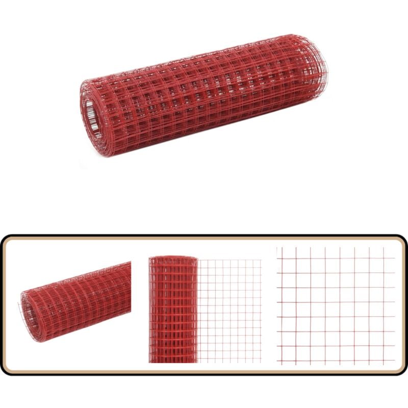 Grillage Acier avec revêtement en pvc 10x0,5 m Rouge - Clôture Rigide - Grillage Agricole - Protection Jardin - Filet Animalier - Clôture Poulet