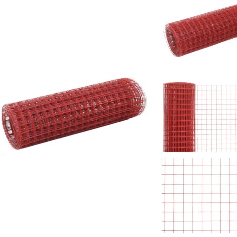 Grillage Acier avec revêtement en PVC 10x0,5 m Rouge - Grillage - Clôture - Poulet - Volaille - Protection