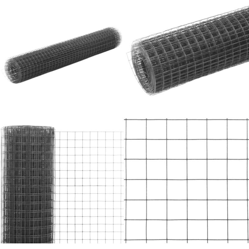 Grillage acier avec revêtement en pvc 10x1 m gris - Clôture Jardin - Grillage Agricole - Clôture Poulet - Clôture Lapin - Protection Terrain - Home &